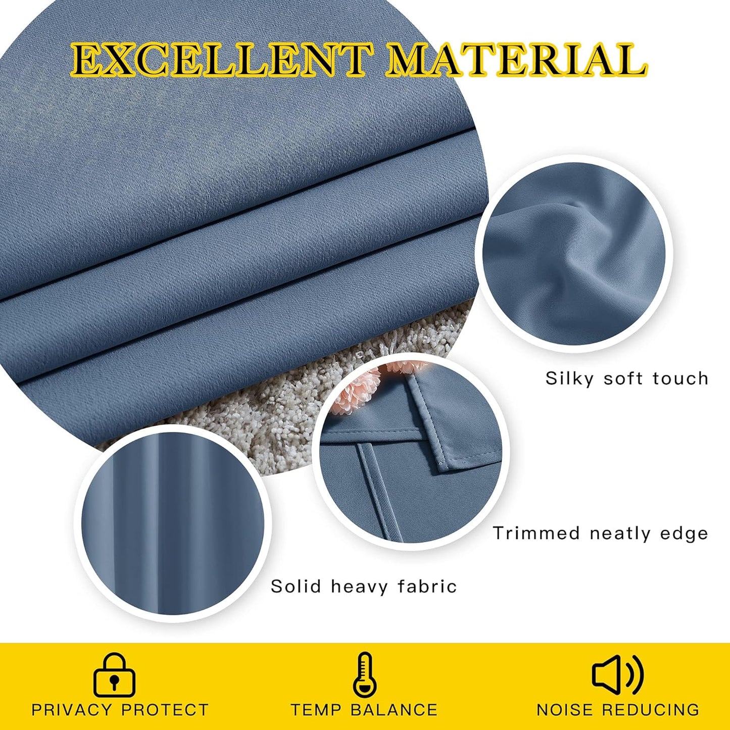 NICETOWN Stone Blue Curtains 96 inches Long, Grommet Thermal Insulated Blackout Curtains Privacy Window Treatments for Boys Room/Living Room, W46 x L96, 2 Panels