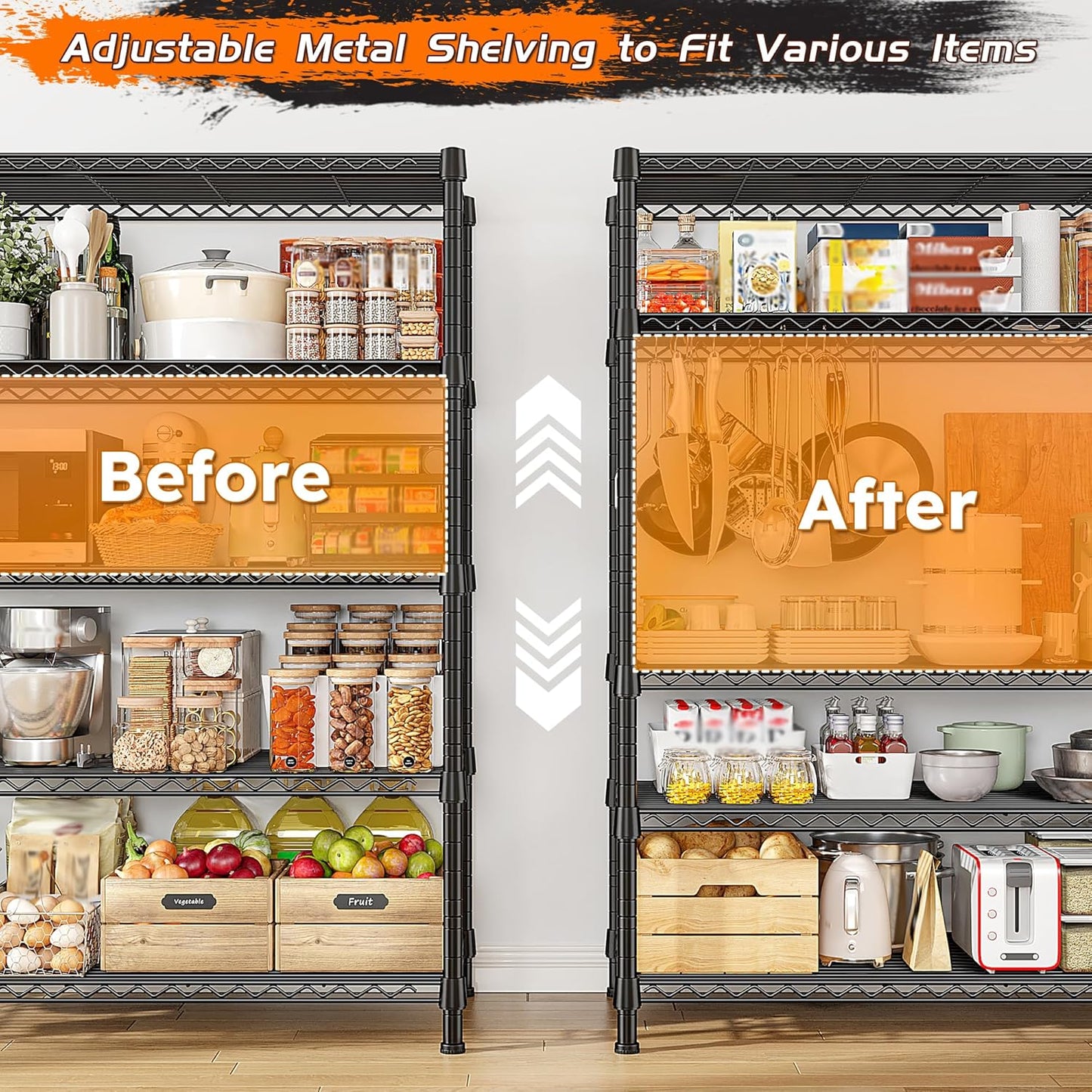 REIBII Storage Shelves 71" H Tall Wire Shelving Unit Sturdy Metal Shelves Adjustable Wide Pantry Shelves 5 Tier Deep Heavy Duty Metal Shelving Load 1500LBS,Dorm Room Essentials Dorm Storage Rack