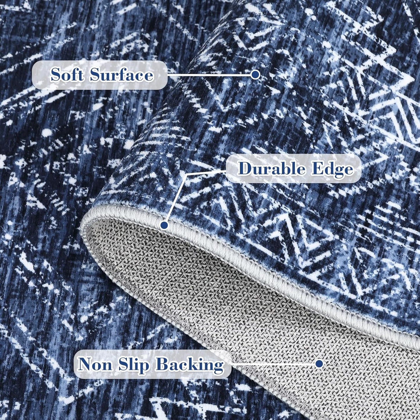 COZYLOOM 4x6 Area Rug for Living Room Bedroom Playroom Nursery Vintage Non Slip Low Pile Rug Soft Throw Floor Cover Geometric Tribal Foldable Indoor Carpet, Blue