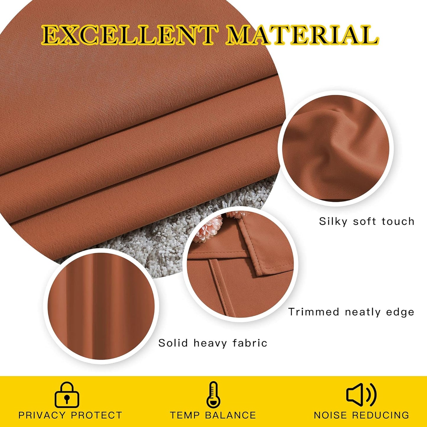 NICETOWN Room Darkening Burnt Orange Curtains & Drapes - Window Treatment Thermal Insulated Sound Reducing Solid Grommet Light Blocking for Bedroom/Living Room, Set of 2, W52 x L72