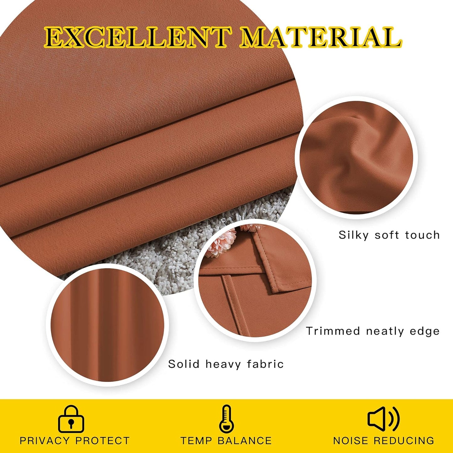 NICETOWN Burnt Orange Blackout Curtains 2 Panels Set, Grommet Top Room Darkening Thermal Curtains Sound Reducing Window Treatments for Bedroom/Kid Room, Burnt Orange, W46 x L63