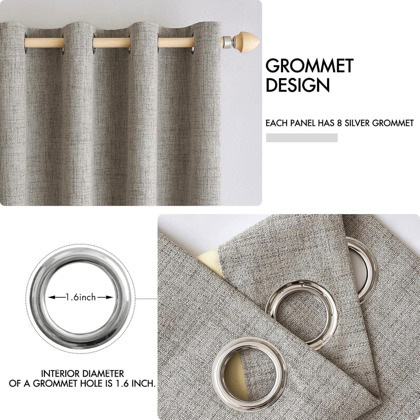 MIULEE Linen Texture Curtains for Bedroom Solid 100% Blackout Thermal Insulated Linen Curtains Grommet Room Darkening Drapes for Living Room Nursery 52x72 Inch (2 Panels)