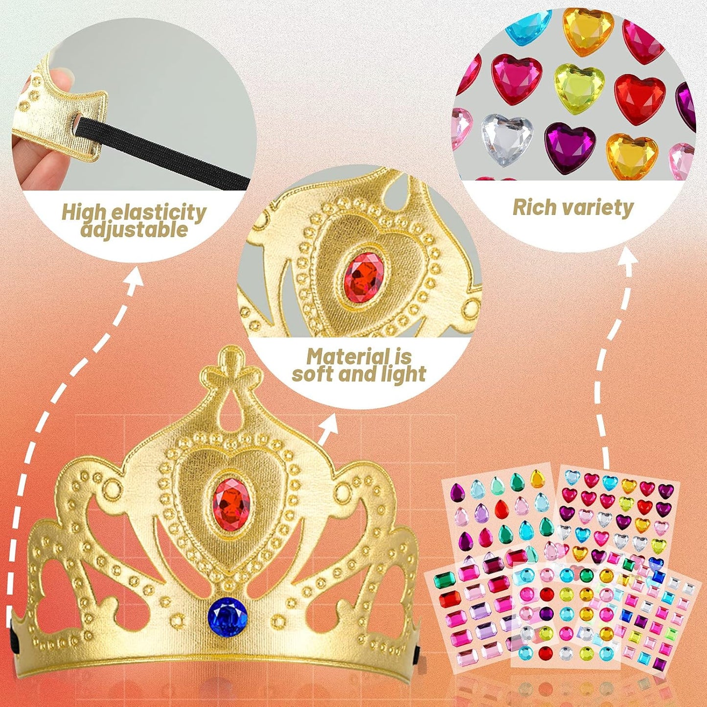 Epakh Princess Party Crowns Set, 27 Pcs DIY Crown with Diamond Stickers, Birthday Party Favor for Children and Princess Fans