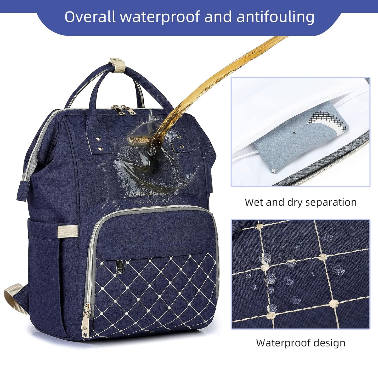 Diaper Bag Backpack, Diaper Bags for Baby Girls Boys, Baby Bags for Moms Dads, Nappy Changing Bag with Insulated Pockets,Multi-functional Waterproof Backpack with Stroller straps-Blue