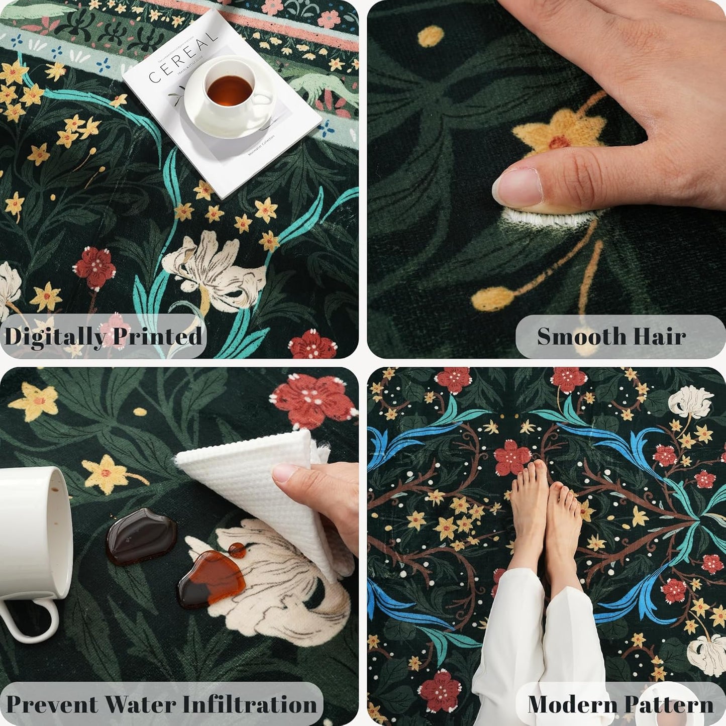 Runner Rug for Kitchen Rug Non Slip 2'6"x8' Washable Rugs with Rubber Backing Soft Vintage Floral Botanical Carpet Runner for Kitchen, Laundry, Bedroom, Bathroom, Green