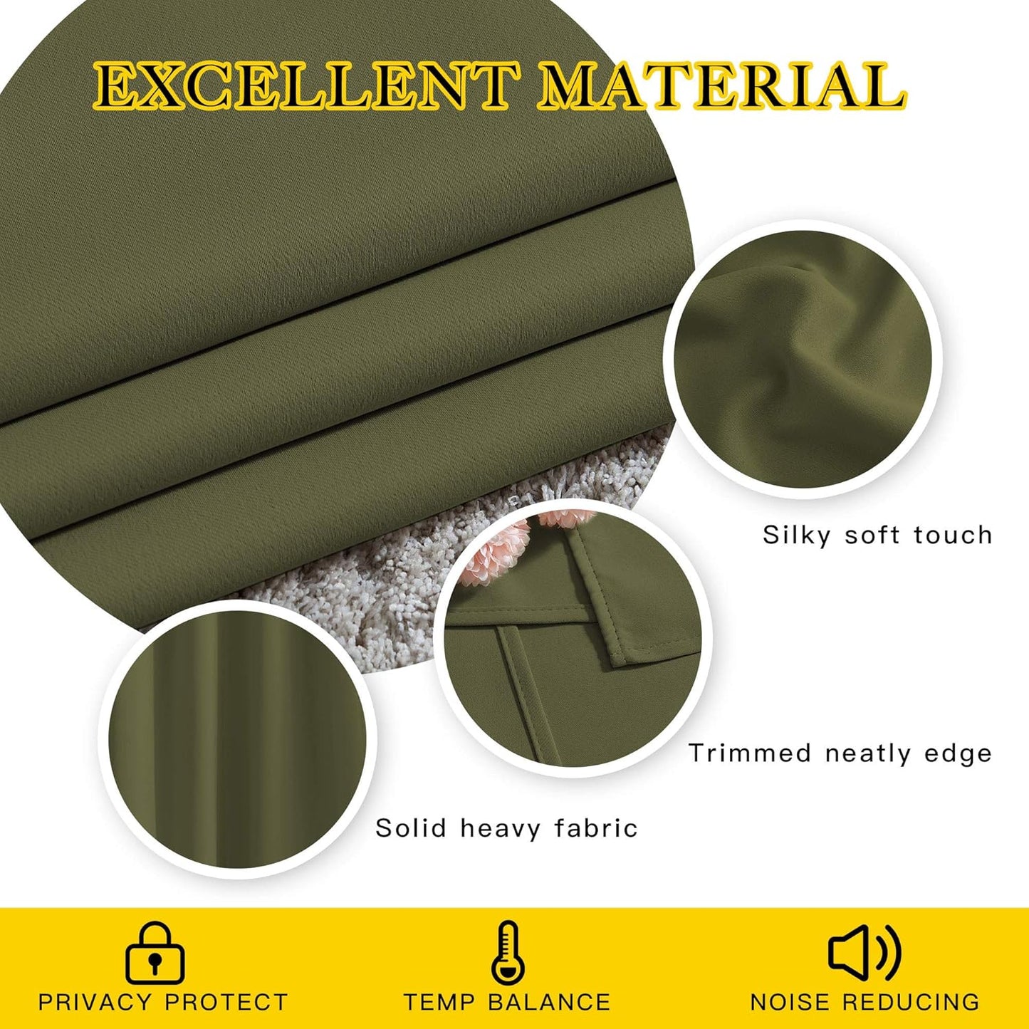 NICETOWN 84 inches Bedroom Curtains Panels - Functional Window Decorative Blackout Drapes for Bedroom, Thermal Insulated, Privacy Assured (Set of 2, 52 x 84 inches in Olive Green)