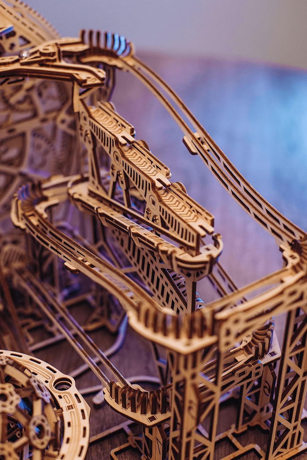 Wood Trick Wooden Marble Run Electric Motorized - 3D Wooden Puzzles for Adults and Kids to Build - 15x14 in - Roller Coaster Wooden Model Kits for Adults and Teens to Build