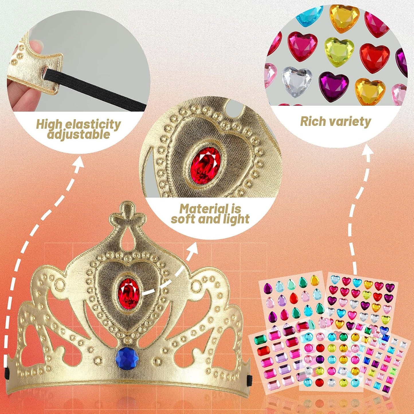 Epakh Princess Party Crowns Set, 27 Pcs DIY Crown with Diamond Stickers, Birthday Party Favor for Children and Princess Fans