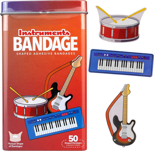 BioSwiss Bandages, Musical Instruments Shaped Self Adhesive Bandage, Latex Free Sterile Wound Care, Fun First Aid Kit Supplies for Kids and Adults, 50 Count