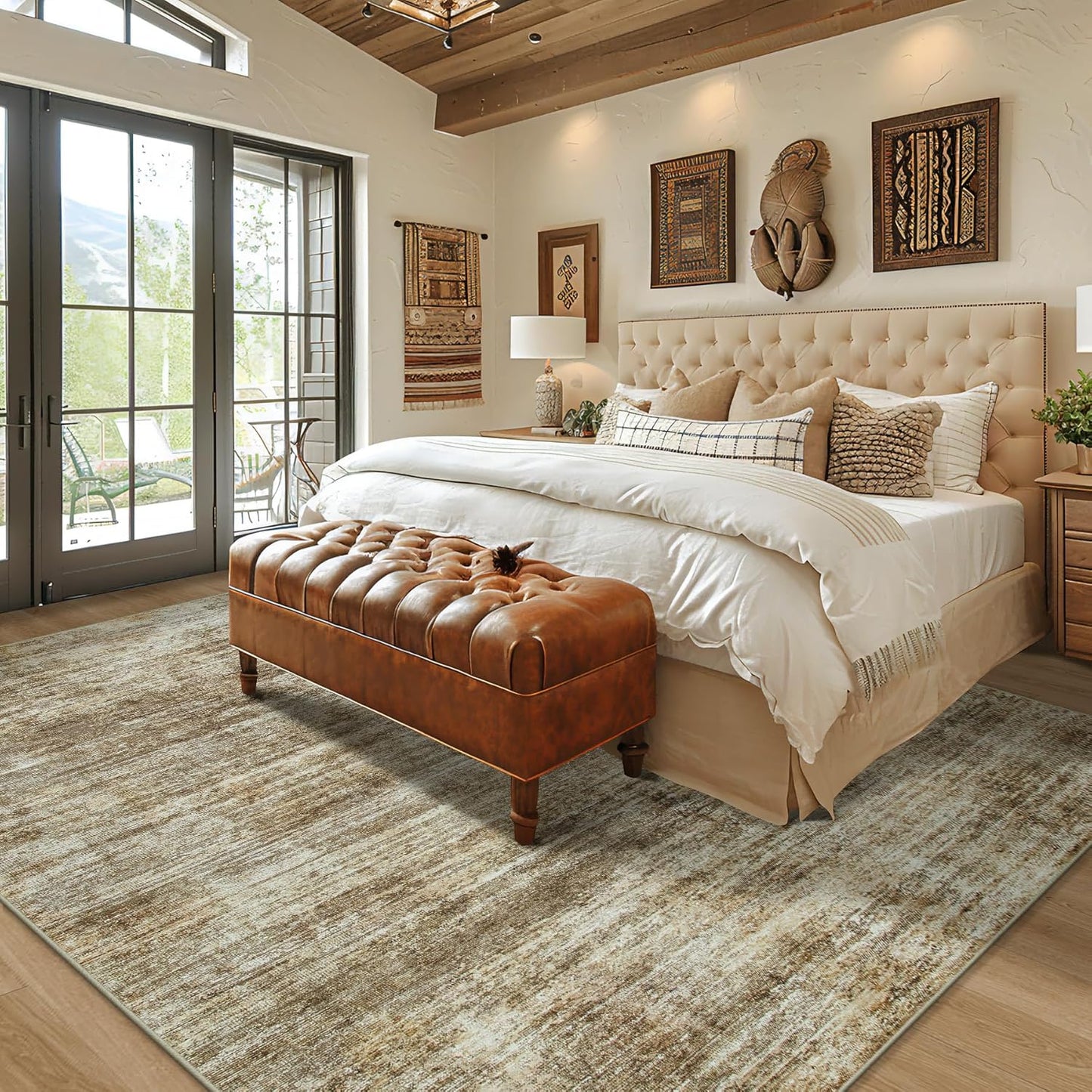 Area Rugs 8x10 Living Room Rugs: Large Modern Abstract Washable Rug with Non-Slip Backing, Thin Carpet for Dining Room Table Bedroom Nursery Indoor Home Office-Brown