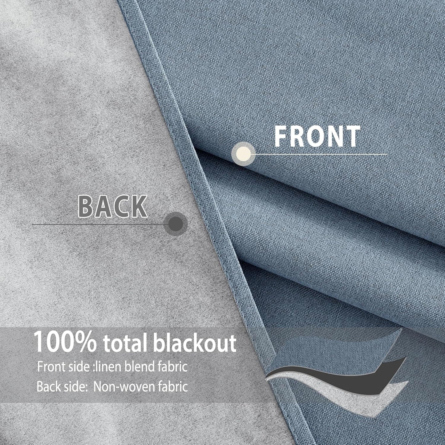 NICETOWN Stone Blue Full Shade Faux Linen Curtain Panels 95" Long, Pair of Energy Smart & Noise Blocking Out Blackout Drapes for Guest Room Window, Thermal Insulated Lined Window Dressing (52 inch)