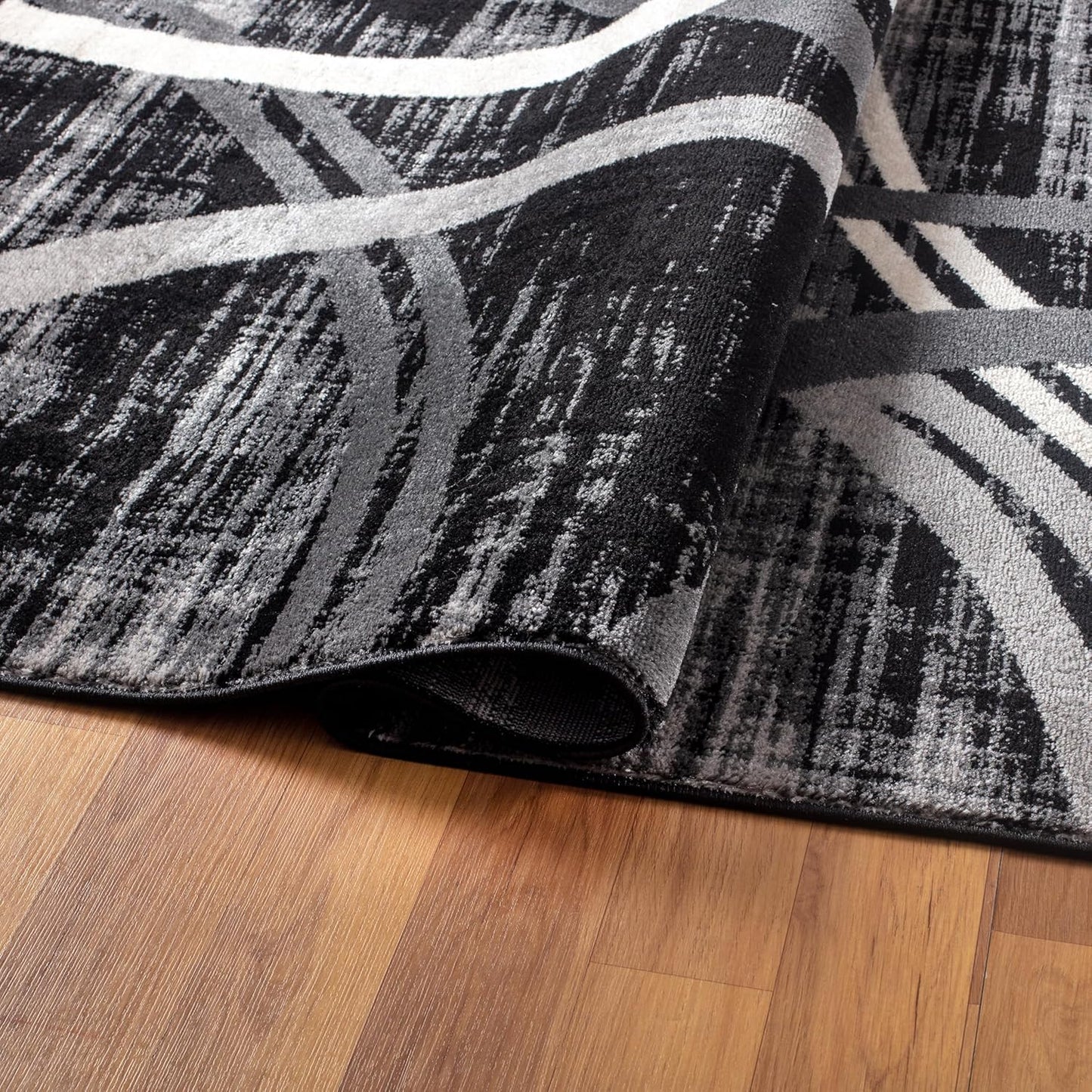 Rugshop Modern Wavy Circles Design Round Rug 6' 6" (6' 6" Diameter) Black