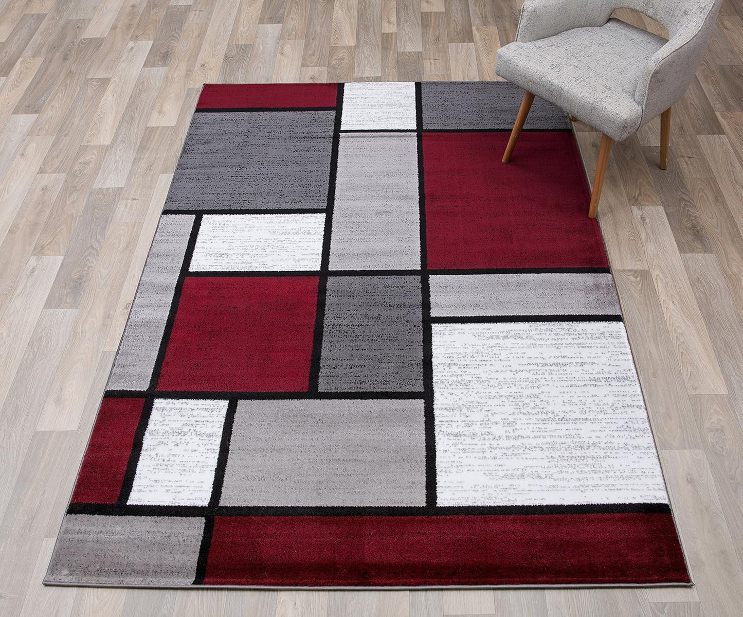 Rugshop Contemporary Modern Boxes Area Rug 9' X 12' Red