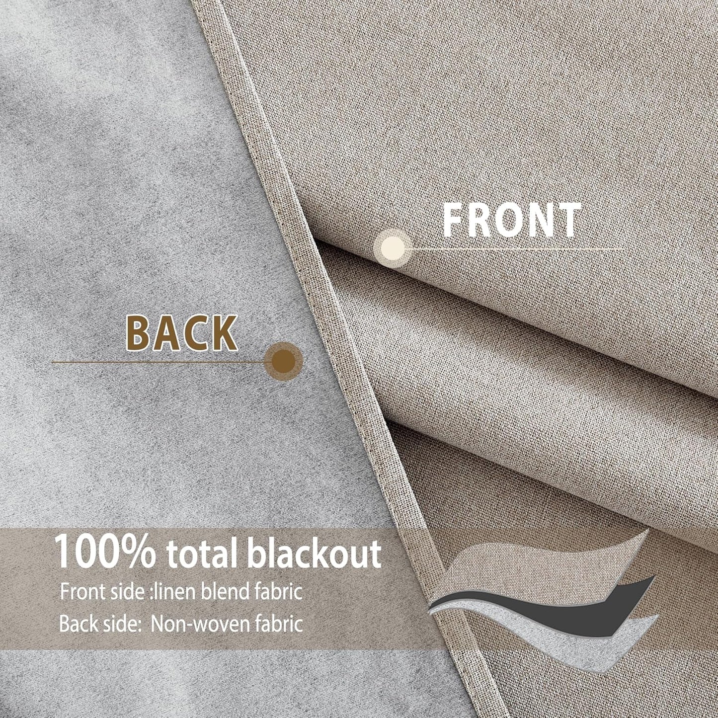 NICETOWN Natural Full Blackout Boho-Chic Faux Linen Curtains 84" Long 2 Panels Set for Cafe Window, 42" Wide, Thick Faux Linen Blend Drapes, Insulated Window Covers Draperies with White Backing