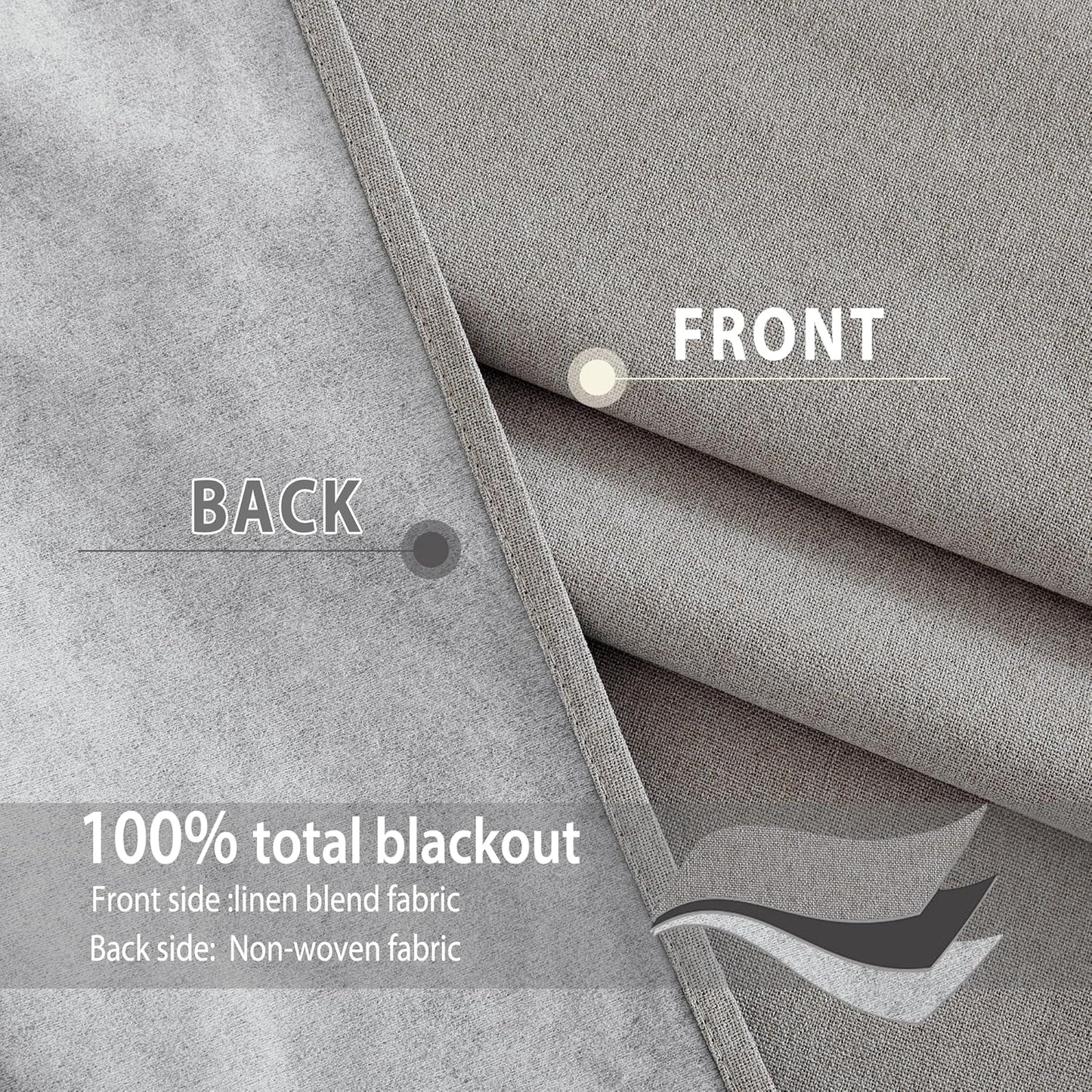 NICETOWN 100% Absolutely Blackout Faux Linen Curtains with Thermal Insulated White Liner, 52" W, 2 PCs, Light Grey, 95" Long Drapes Sweep The Floor Decorative Keep Privacy Panels for Living Room/Villa