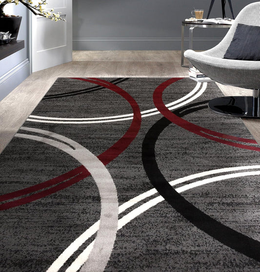 Rugshop Modern Wavy Circles Design Area Rug 9' x 12' Red