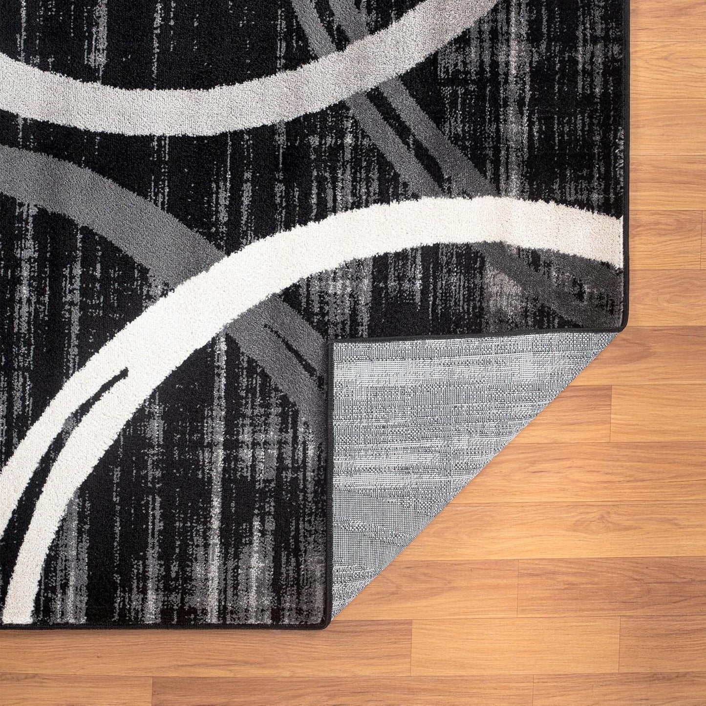 Rugshop Modern Wavy Circles Design Area Rug 2' x 3' Black