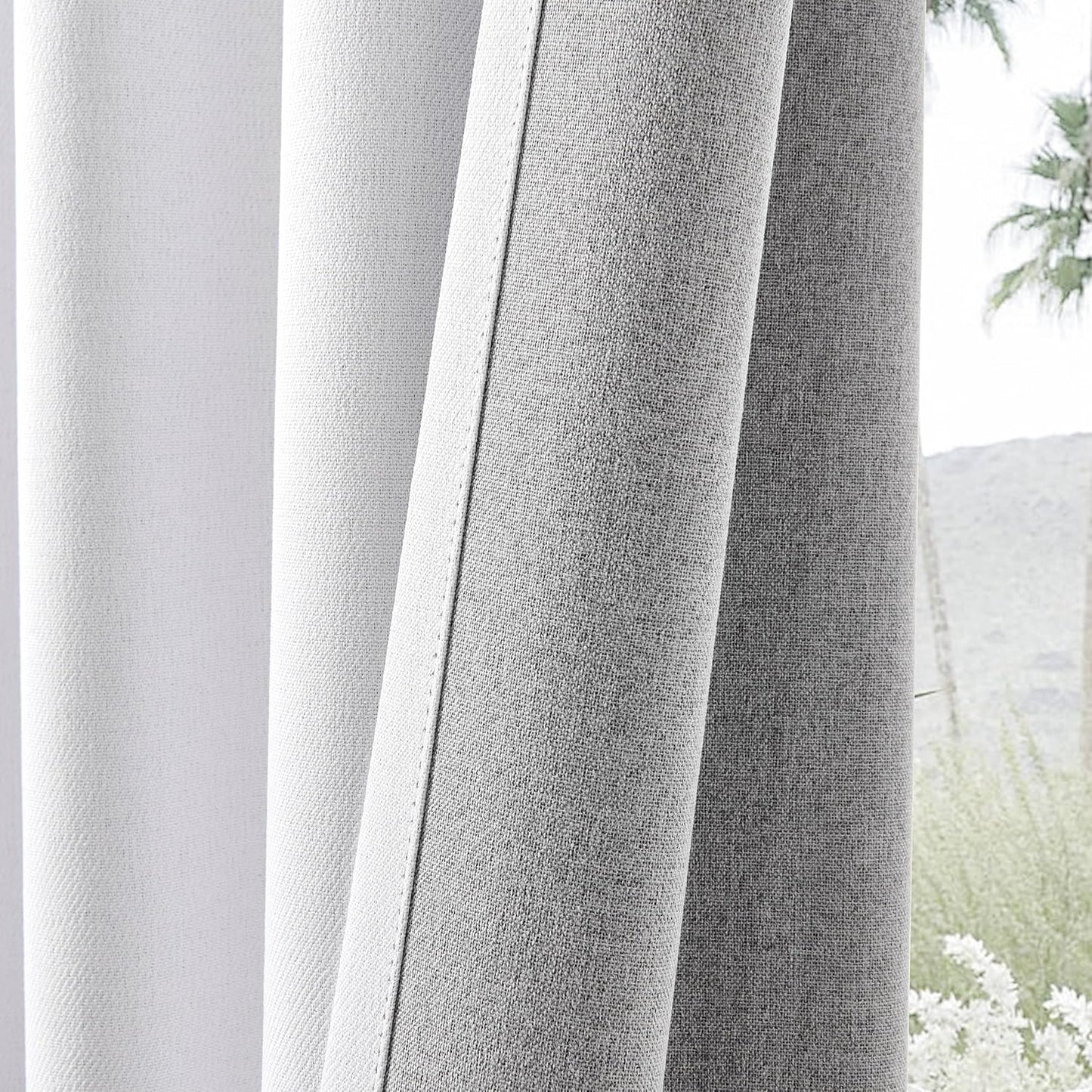 Joydeco Faux Linen Blackout Curtains for Bedroom,White Blackout Curtains 72 inches Long,100% Blackout Solid Thermal Insulated Window Drapes Luxury Decor for Living Room（W52xL72 Inch,White）