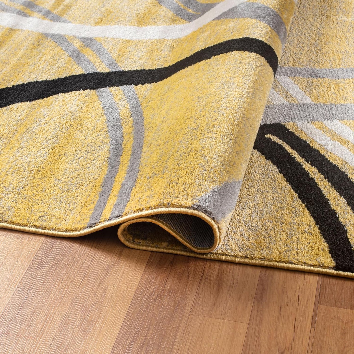 Rugshop Modern Wavy Circles Design Round Rug 6' 6" (6' 6" Diameter) Yellow